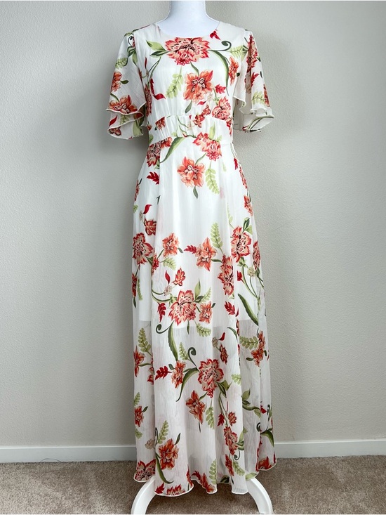 Enfocus Dresses & Skirts - Enfocus Petite Fairy Floral Maxi Dress White Coral Romantic Easter Spring 4P